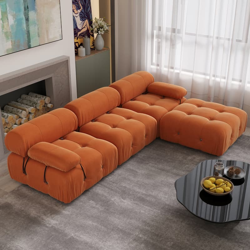 104" L-Shaped Sectional Sofa,Minimalist Velvet Sofas Couches with Reversible Chaise Ottoman