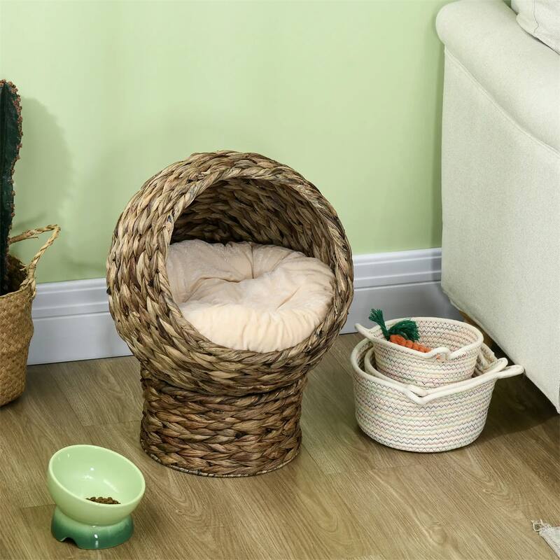 Raised Cat Bed with Rotating Cozy Basket Soft Cushion for Small Cats Up to 11 lbs