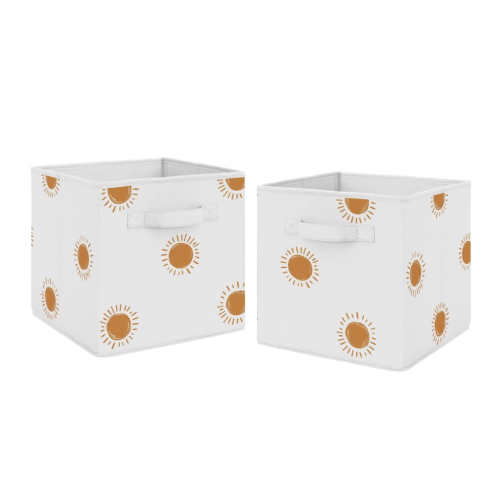 Orange and White Boho Sun Foldable Fabric Storage Bin Pumpkin Orange Retro Bohemian Celestial Sunshine Minimalist Gender Neutral
