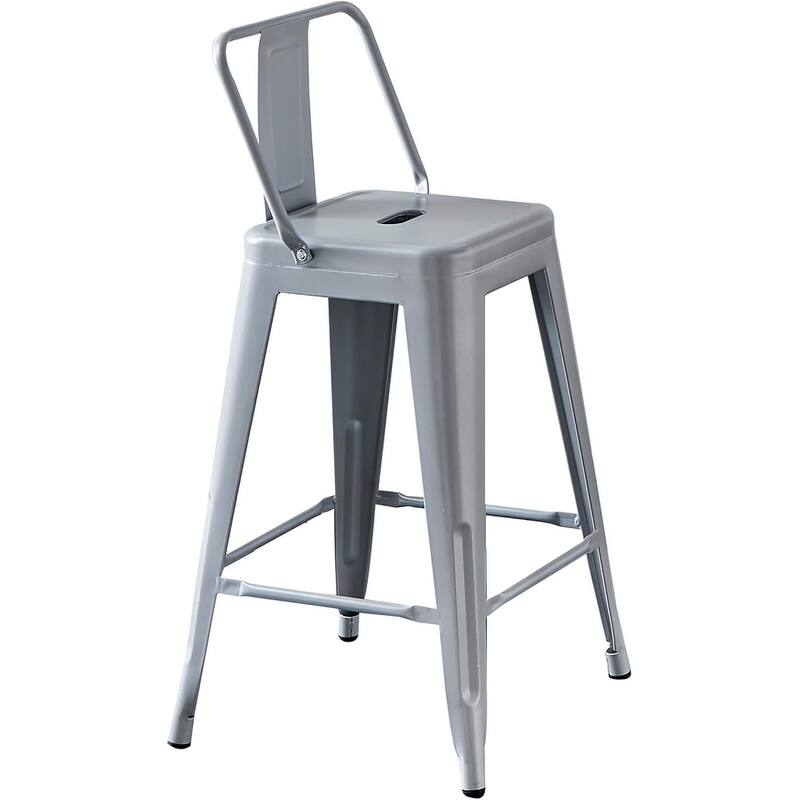 Industrial Metal Bar Stools Set of 2 Bucket Back 4 Leg Design 24in Seat Distressed