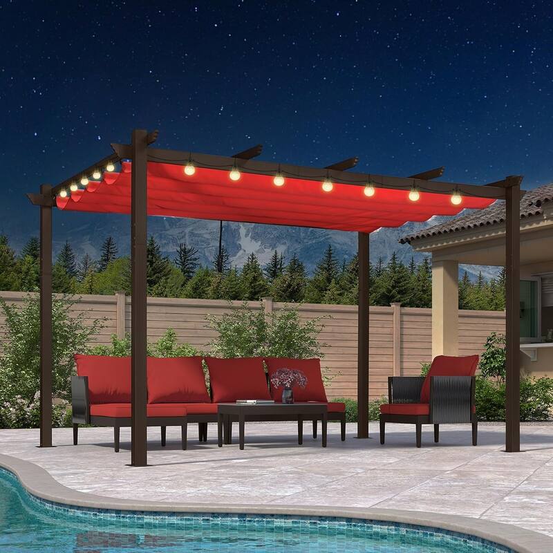 PURPLE LEAF Outdoor Retractable Bronze Metal Pergola w Canopy for Beach Deck Gazebo