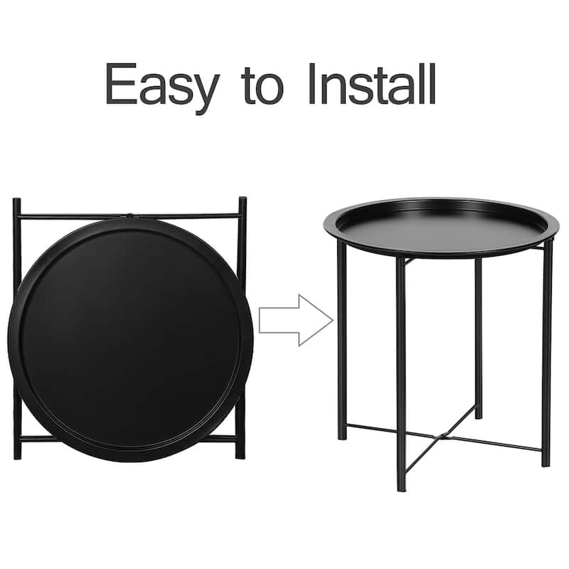 VECELO Modern Side Table with Round Removable Tray,Black(Set of 1/Set of 2)