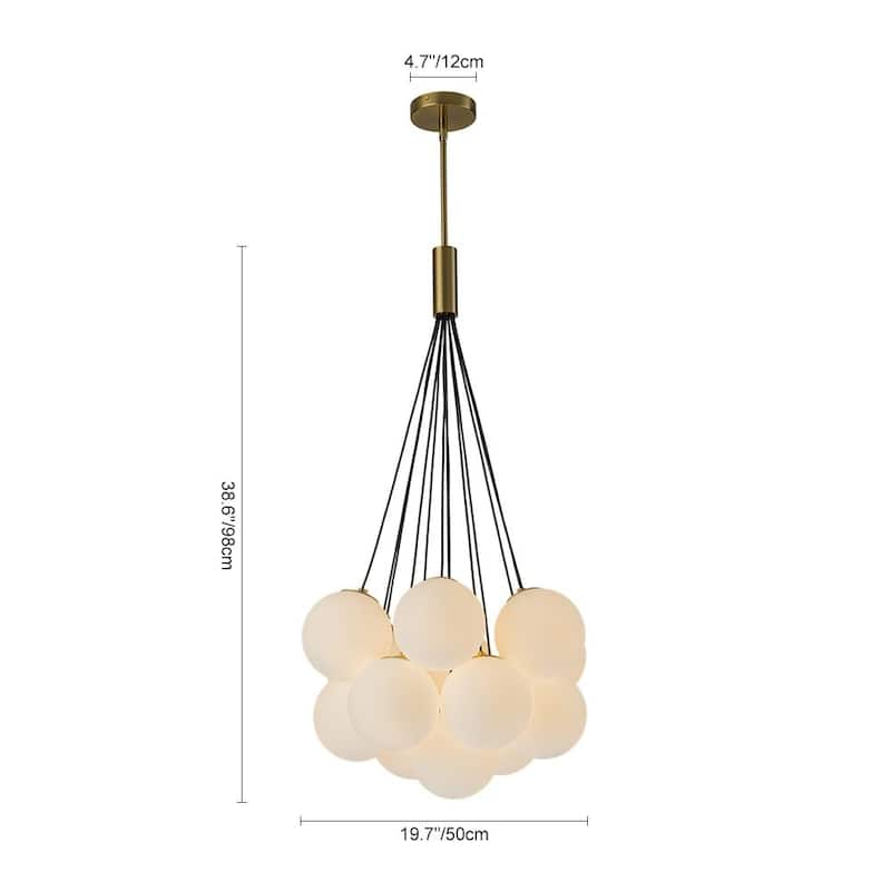 Brass Modern Milky White Glass Globe Bubble Pendant Light - 13-Light