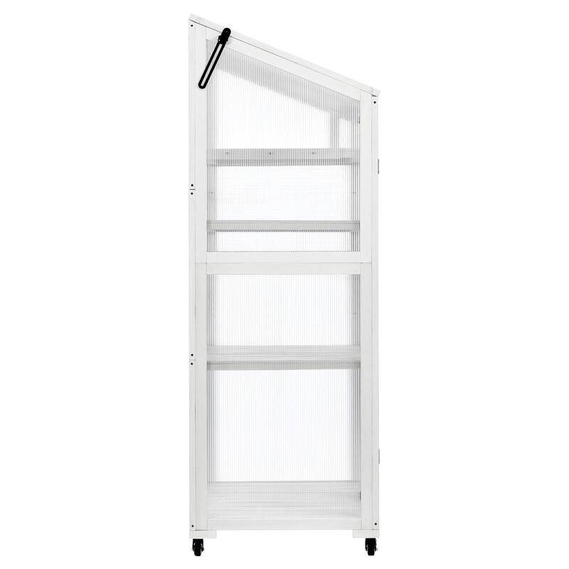 62inch Height Wood Large Greenhouse Balcony Portable Cold Frame with Wheels and Adjustable Shelves