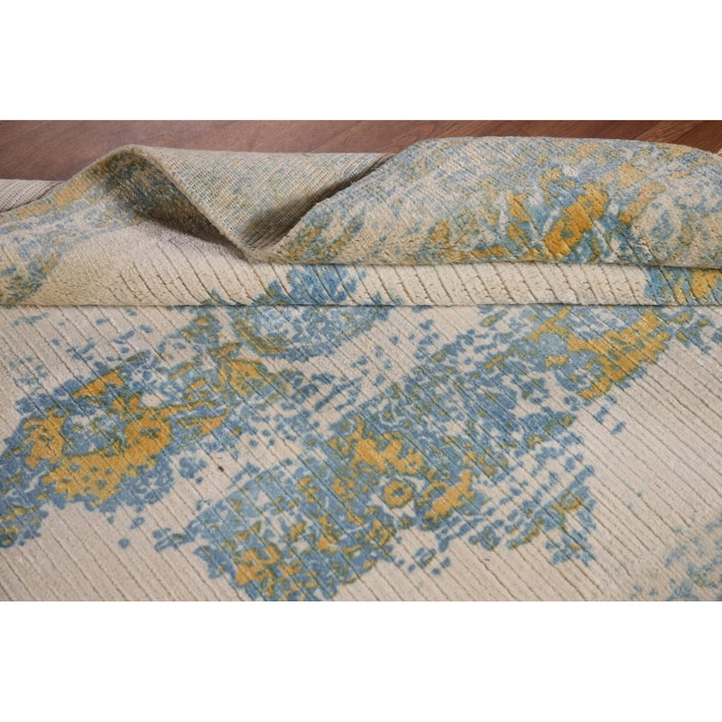 Abstract Accent Rug Handmade Oriental Wool Carpet - 3'11"x 5'10"