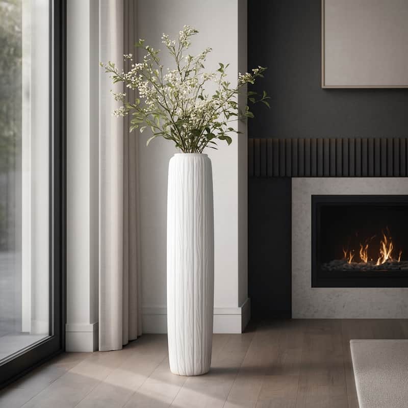 Ceramic Modern Rough Cylinder Floor Vase - White, 48"