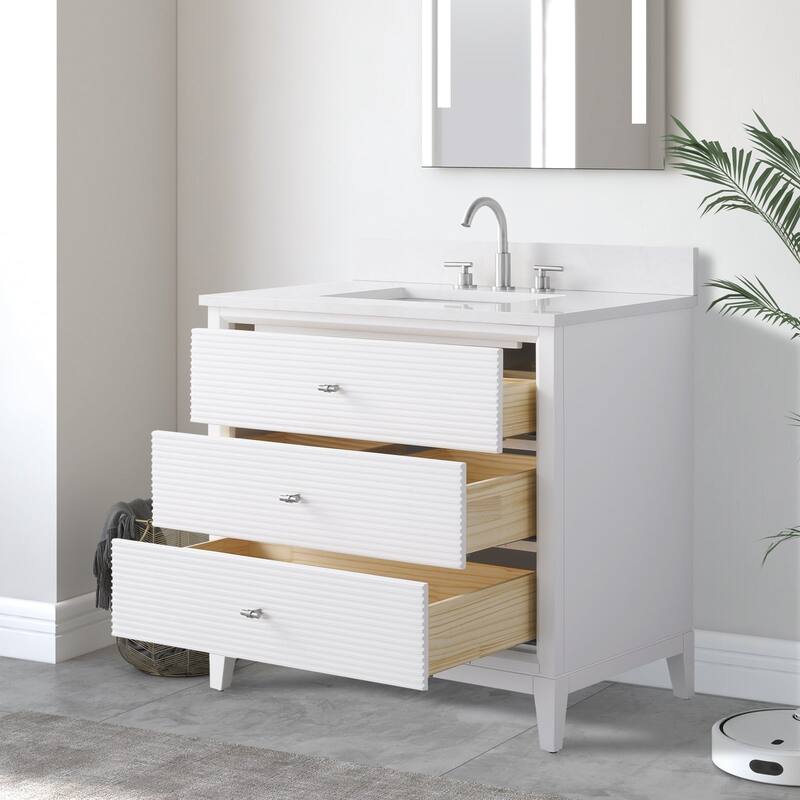 Vanity Art 36" Freestanding Bathroom Vanity with Engineered Marble Top and Sink