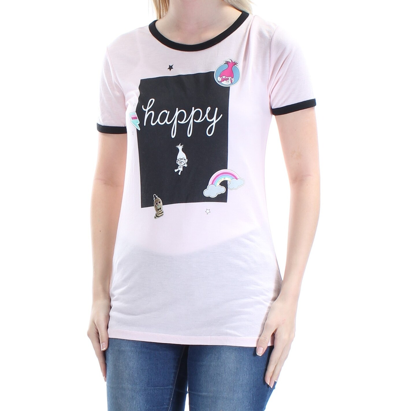Shop Dreamworks Womens Pink Happy Trolls Short Sleeve Jewel Neck