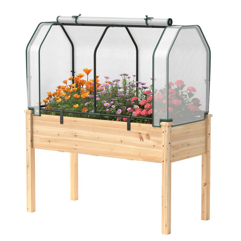 Costway Raised Garden Bed with Dual Zipper Door Greenhouse for Patios - Natural