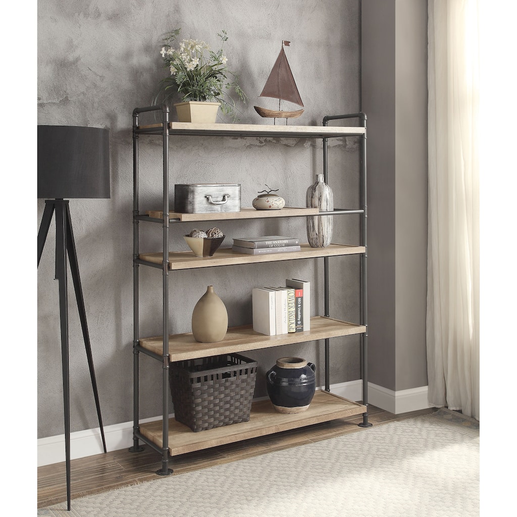 Brantley Oak & Sandy Black Finish Bookshelf