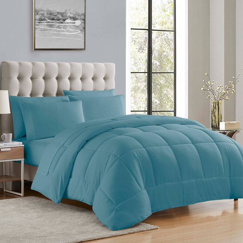 Sweet Home Collection Luxury Solid Bed-In-a-Bag with Sheet Set - Misty Blue - Twin