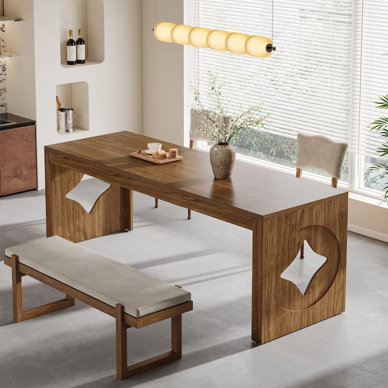78.74" Long Wooden Dining Table for 6-8, Rectangular Kitchen Table