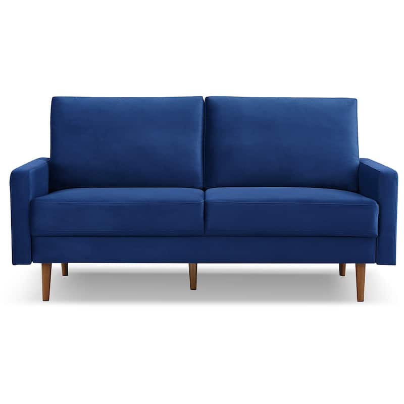 HomeRoots 69" Blue Velvet Sofa With Dark Brown Legs - 69