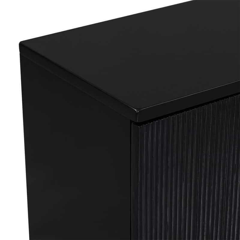 Wavy Design Sideboard with 4 Doors and Adjustable Shelves, Buffet Cabinet Accent Storage Cabinet with Vertical Stripes