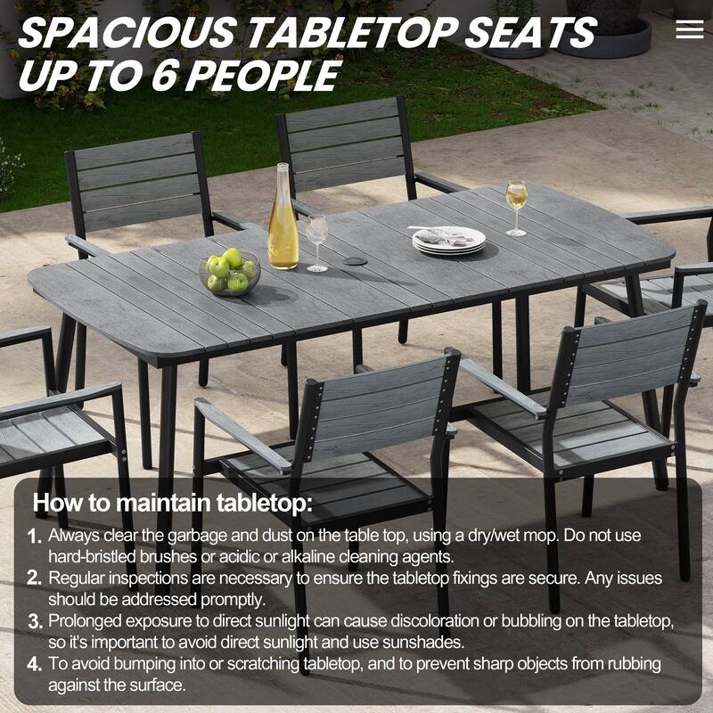 7-Piece Outdoor Patio Dining Set Aluminum Rectangle Table with Stackable Chairs