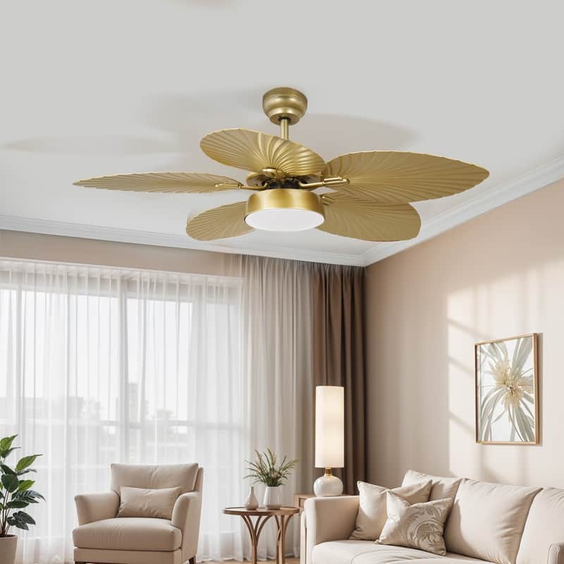 Moasis 52" Palm Leaf Ceiling Fan with Light Tropical Style with Remote - Gold Blades