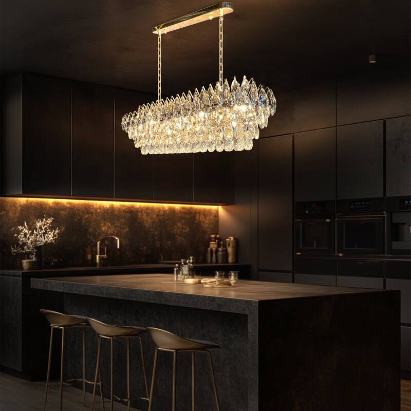 Teardrop Crystal Diamond Linear Chandelier 40"