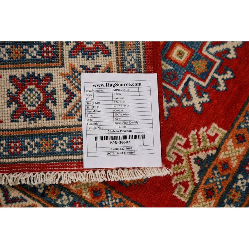 Red Kazak Foyer Rug Bedroom Hand-Knotted Wool Carpet - 2'8"x 4'1"