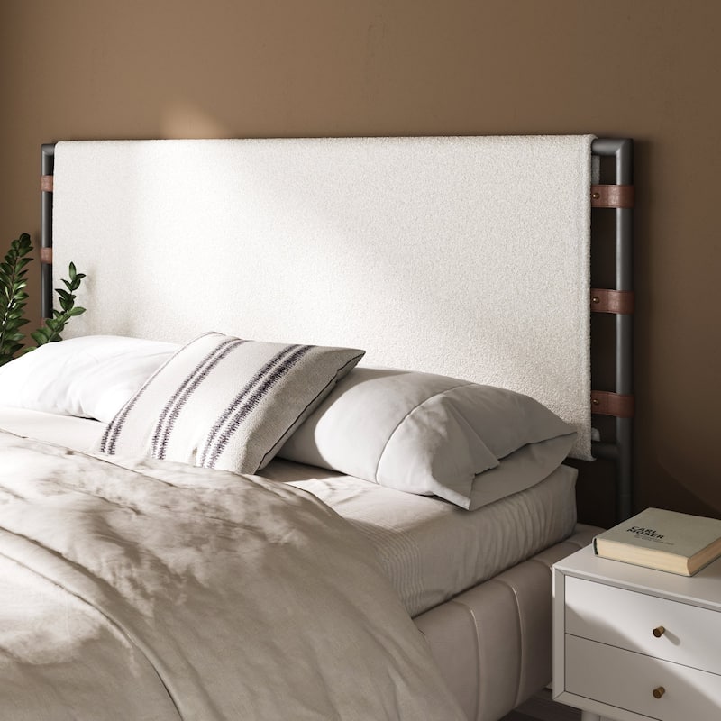 Nathan James Aspen Bed Headboard, Boucle Upholstered Headboard with Matte Metal Frame - Boucle Fabric/Gunmetal - King