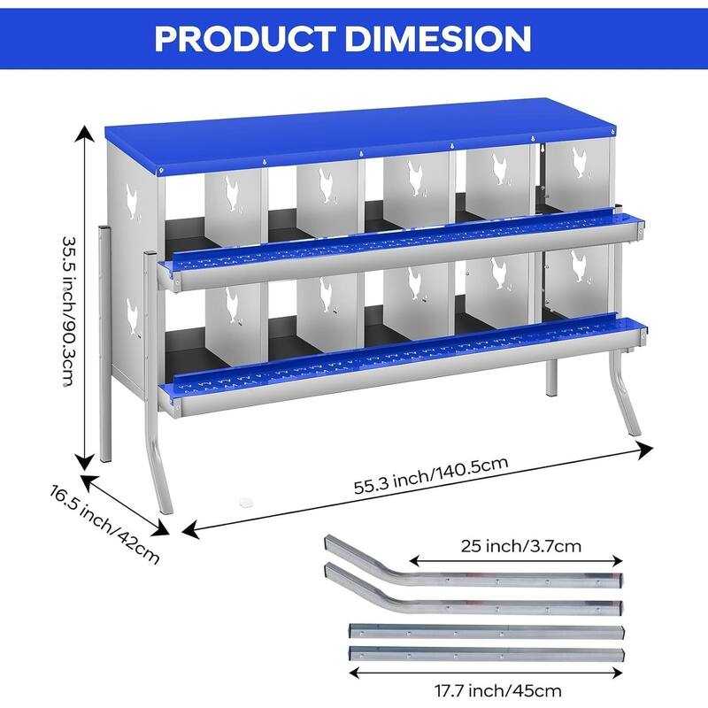 10 Compartment Nesting Box, Chicken Laying Box, with Bracket Legs, Easy to Clean and Install
