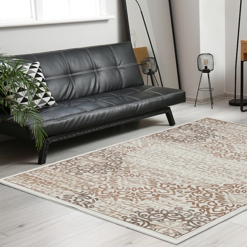 Admire Home Living Plaza Modern Abstract Damask Pattern Area Rug - 5'3" x 7'3" - Bone