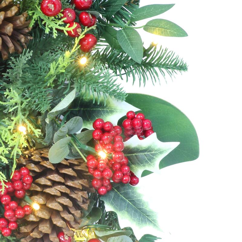 Puleo International 26" Battery-Operated Pre-Lit Decorated Artificial Wreath