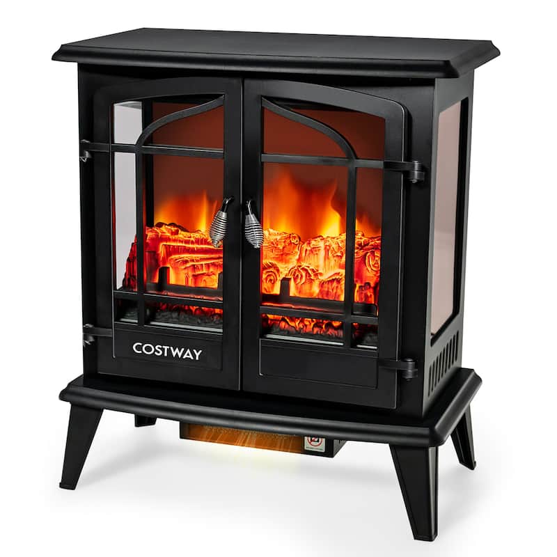 Costway 25'' Freestanding Electric Fireplace Heater Stove W/ Realistic - See Details