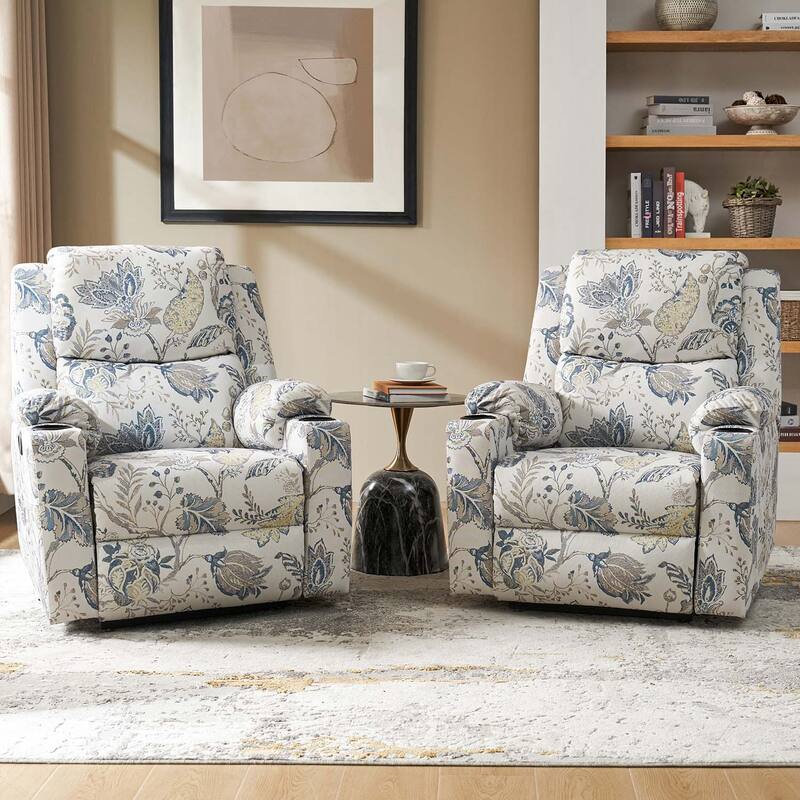 Larry Traditional Floral Dual Motor Heated Lift Assist Power Recliner with Massage Set of 2 by HULALA HOME