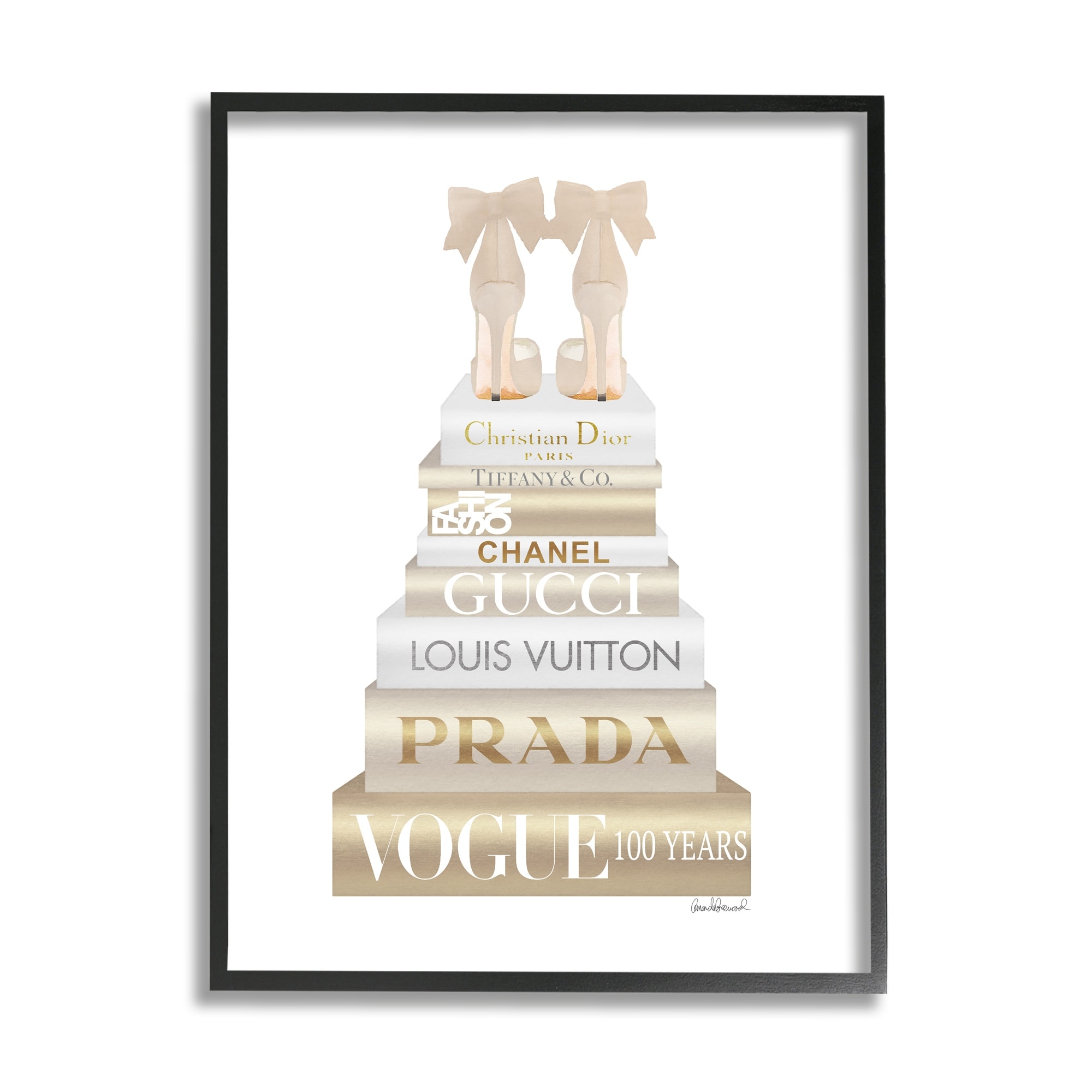 Stupell Industries Blue Bow Heels Above Iconic Designer Books Wall  Art, 16 x 20, White: Posters & Prints