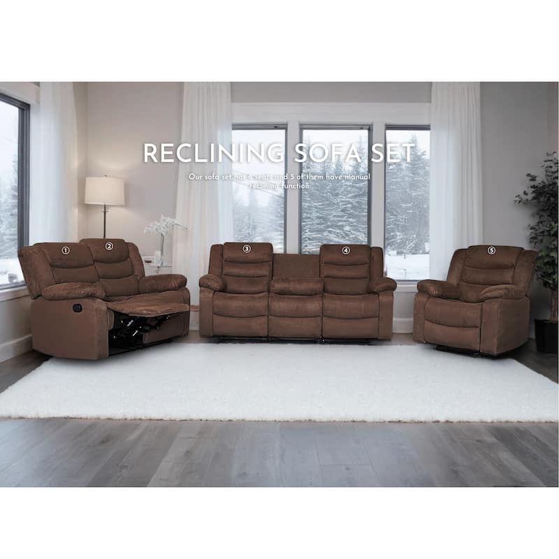 Modern 3-Piece Manual Reclining Living Room Sofa Set with Dropdown Table and Console