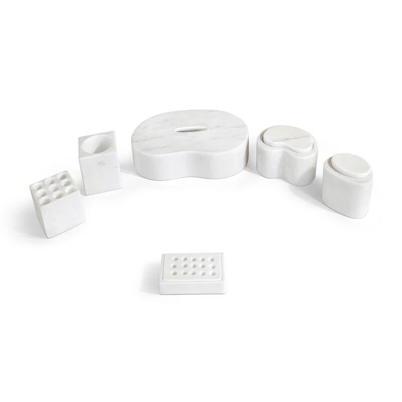 Roomfitters Marble Bathroom Accessories Set, Natural Stone Countertop Accessory Set, Solid Marble Vanity Set