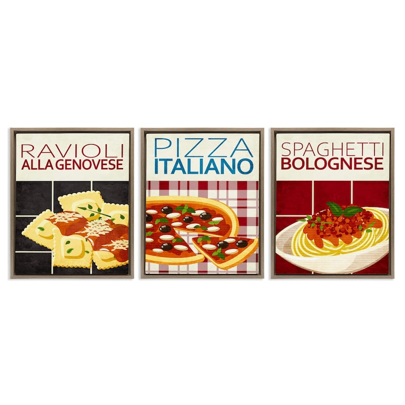 Stupell Classic Italian Pasta Meals Framed Floater Canvas Wall Art Design By Kim Allen (Set of 3) - 17 x 21 - Brown