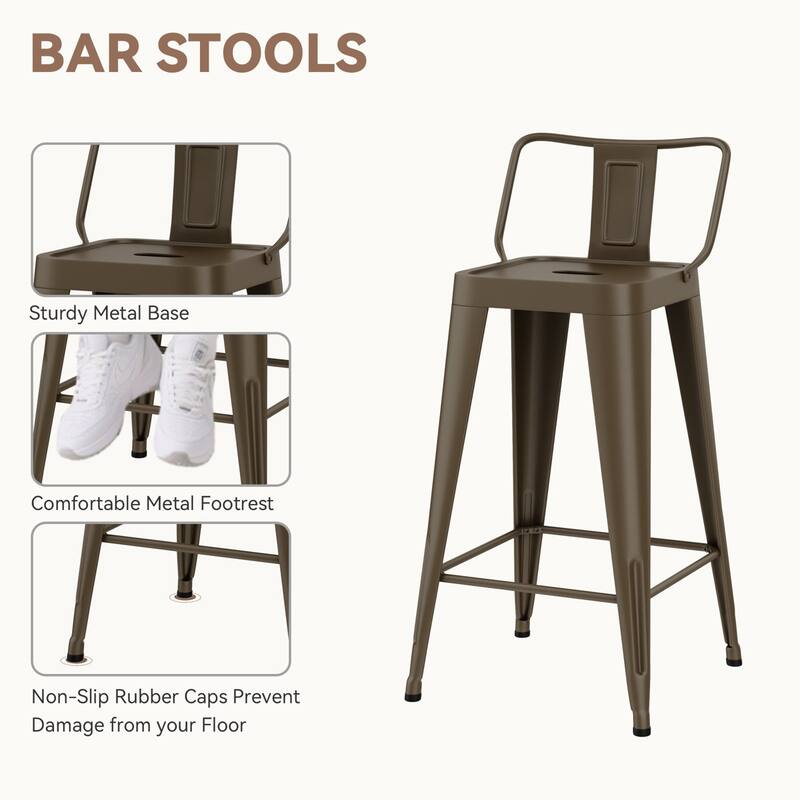Metal Counter & Bar Stools Set of 4, 26" and 30" Seat Height Barstools with Metal Frame and Low Back for Kitchen lsland