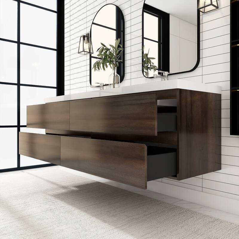 Floating Bathroom Vanity with Integrated Resin Top