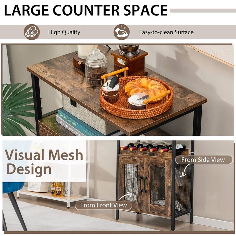 Gymax Industrial Liquor Bar Cabinet Buffet Sideboard Detachable Wine