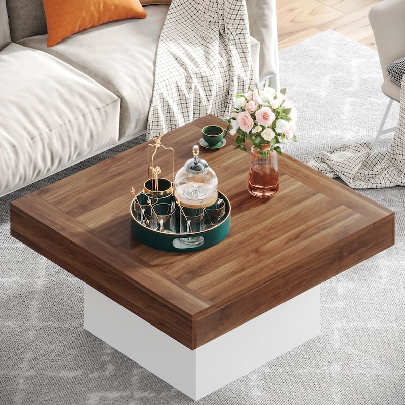 Farmhouse Square LED Coffee Table Engineered Wood Coffee Table for Living Room