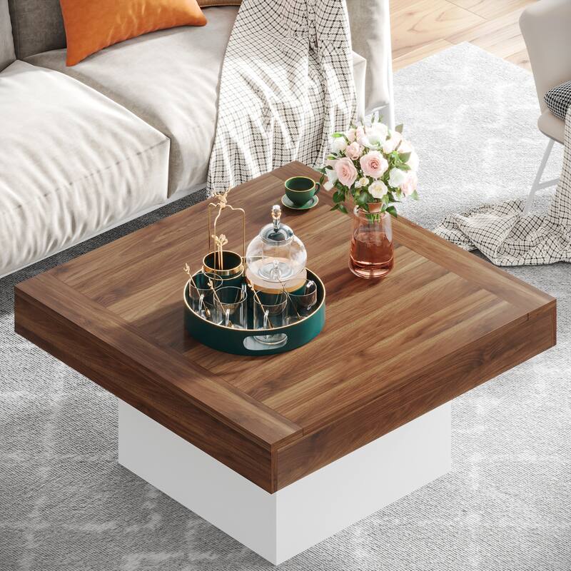 Engineered Wood Square Coffee Table LED Center Table for Living Room