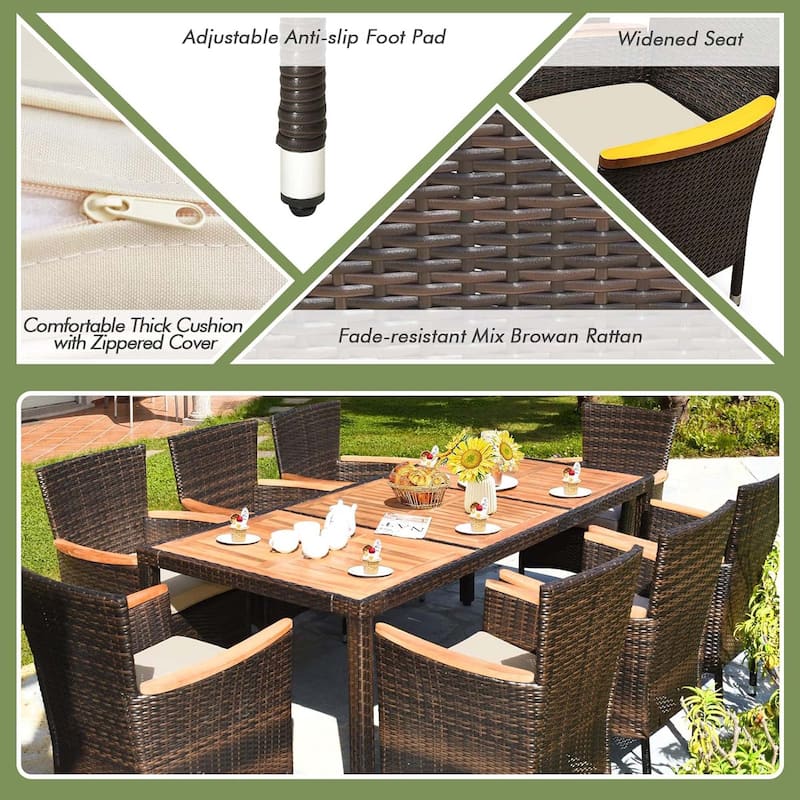 9 PCS Patio Dining Set Outdoor Rattan Stackable Conversation Set