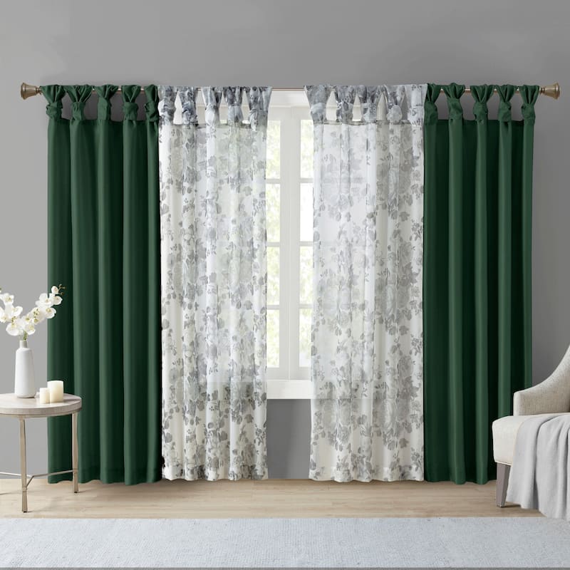 1 PC Twist Tab Lined Window Curtain Panel Green