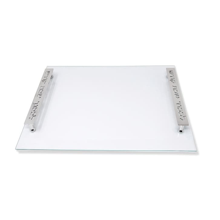White Leather Challah Tray with Gold Imprinted Handles