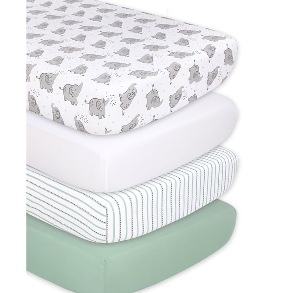 slide 2 of 5, The Peanutshell Not So Basic ElephantFitted Crib Sheet 4 Pack Set