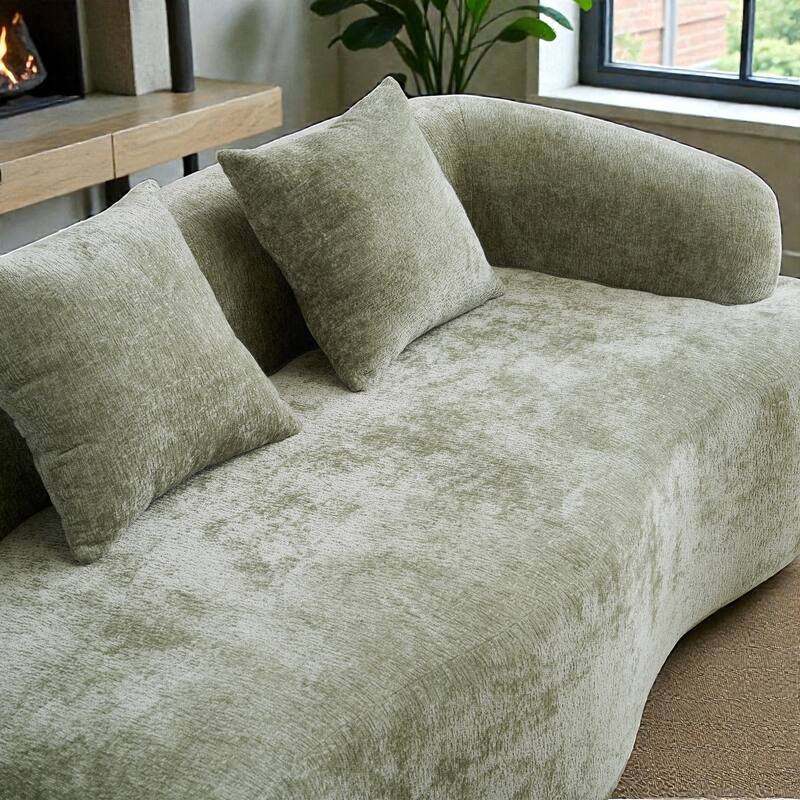 Full Compression L Shaped Sectional Sofa with Curved Chaise, Modular Chenille Couch for Apartment Living Room