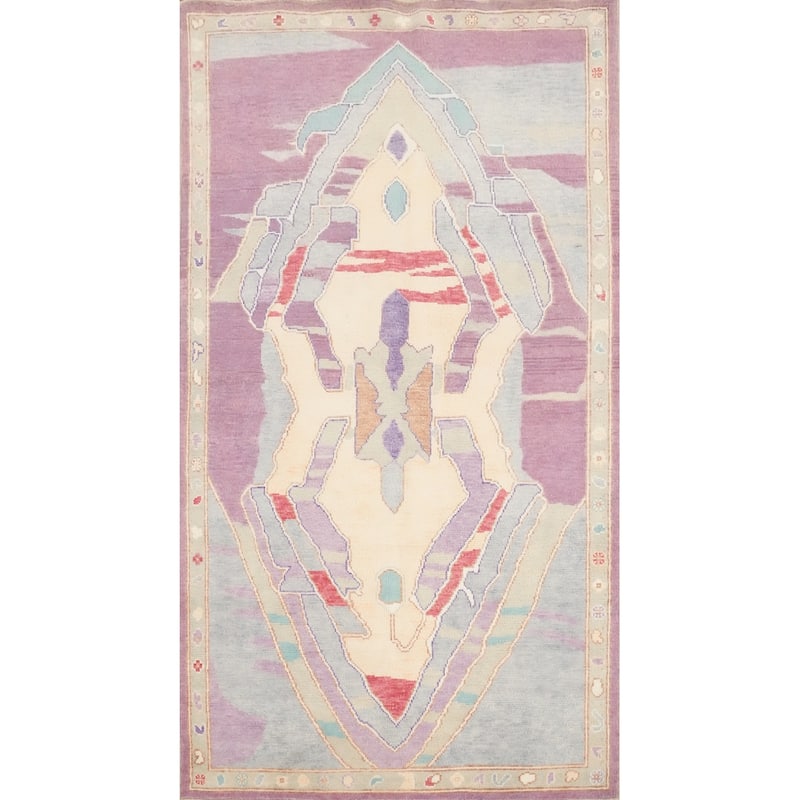 Hand Knotted Oriental 100% Wool Carpet Transitional Geometric Purples Oushak Area Rug - 7' 4'' X 4' 2''