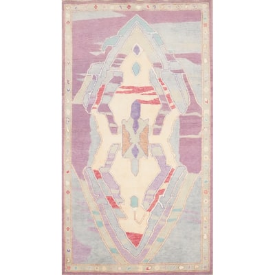 Hand Knotted Oriental 100% Wool Carpet Transitional Geometric Purples Oushak Area Rug - 7' 4'' X 4' 2''