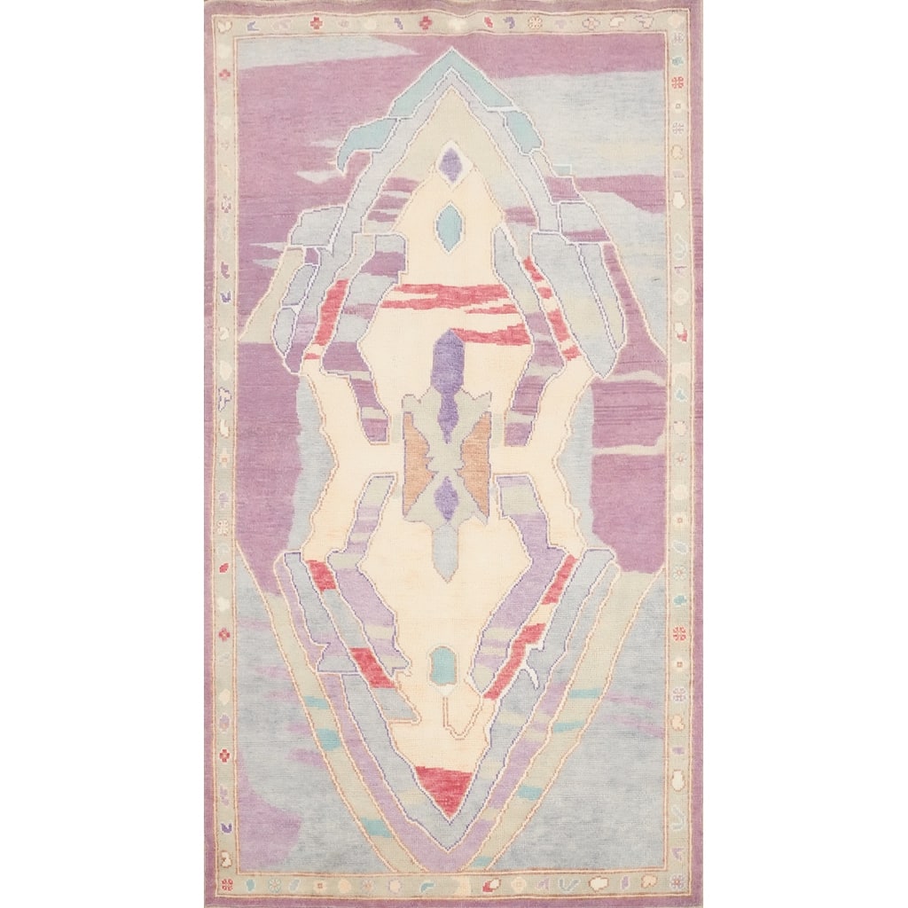 Hand Knotted Oriental 100% Wool Carpet Transitional Geometric Purples Oushak Area Rug - 7' 4'' X 4' 2''