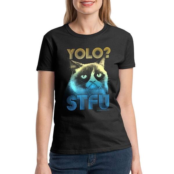 Shop Grumpy Cat Yolo Women S Black Funny T Shirt Free Shipping