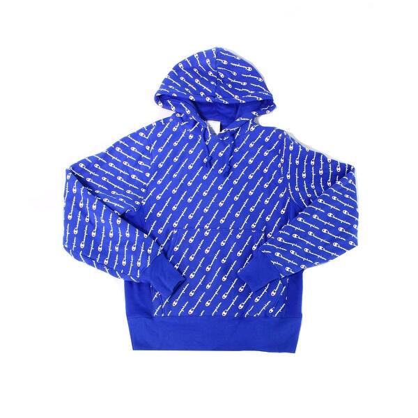 Shop Champion Mens Sweater Blue Size Small S Logo Print Hooded Pullover Overstock 30345836