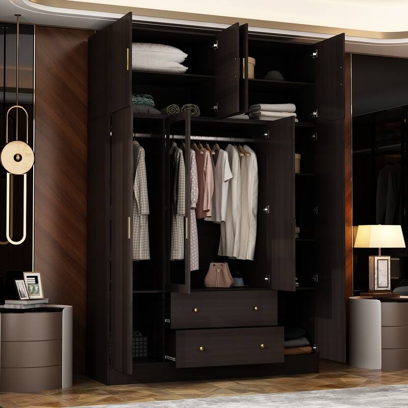 63"W Family Wardrobe/Armoire/Closet by Timechee with Mirror Doors