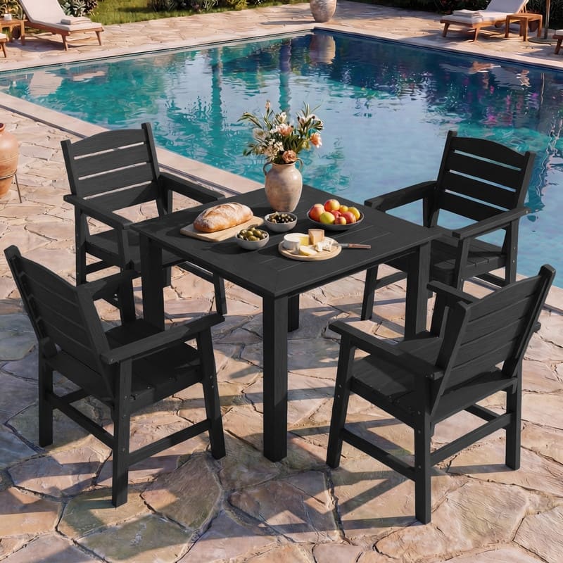 WINSOON 5-Piece HIPS All Weather Outdoor Patio Dining Sets,1-Table 4-Chairs