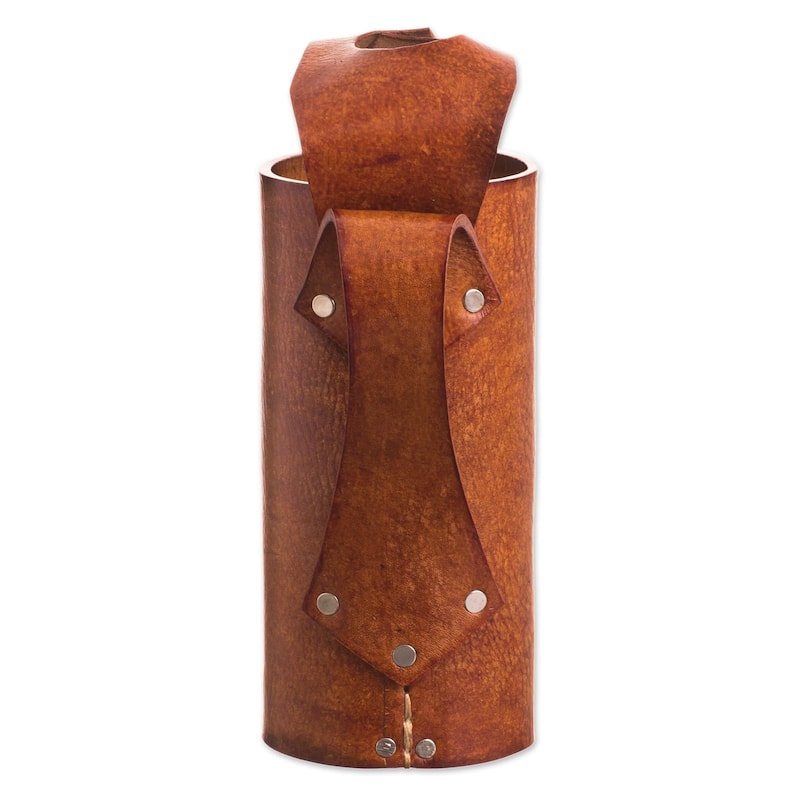 Novica Handmade Fleur De Lis Leather Wine Carrier